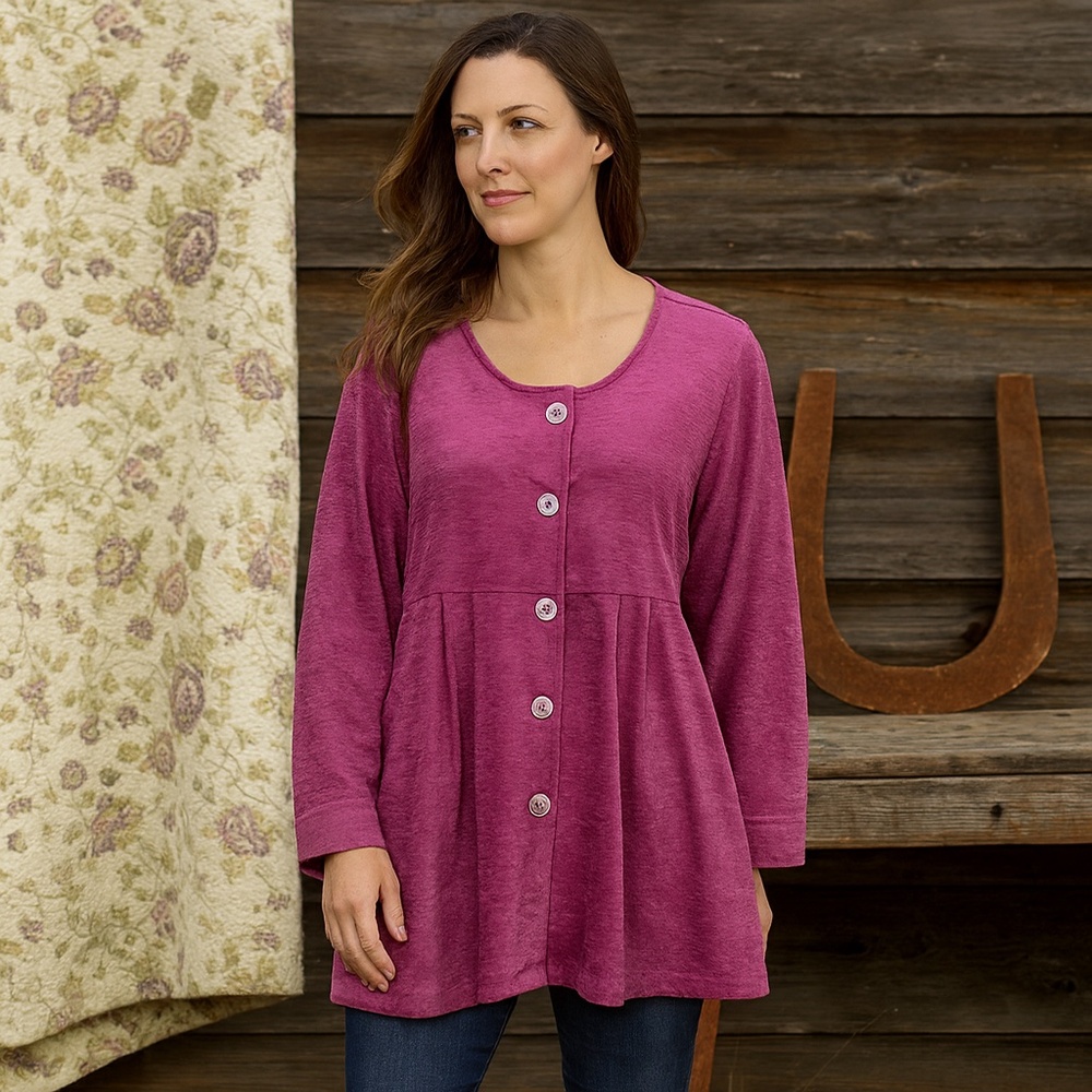 Soft Surroundings Fiona Velvet Chenille Tunic Top Fuchsia Pink M Peplum NWT